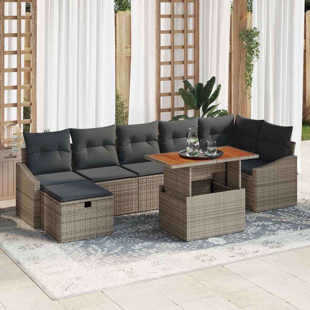 Garten-Sofa-Set mit Kissen mit Speicher 8 pcs Grau Poly Rattan