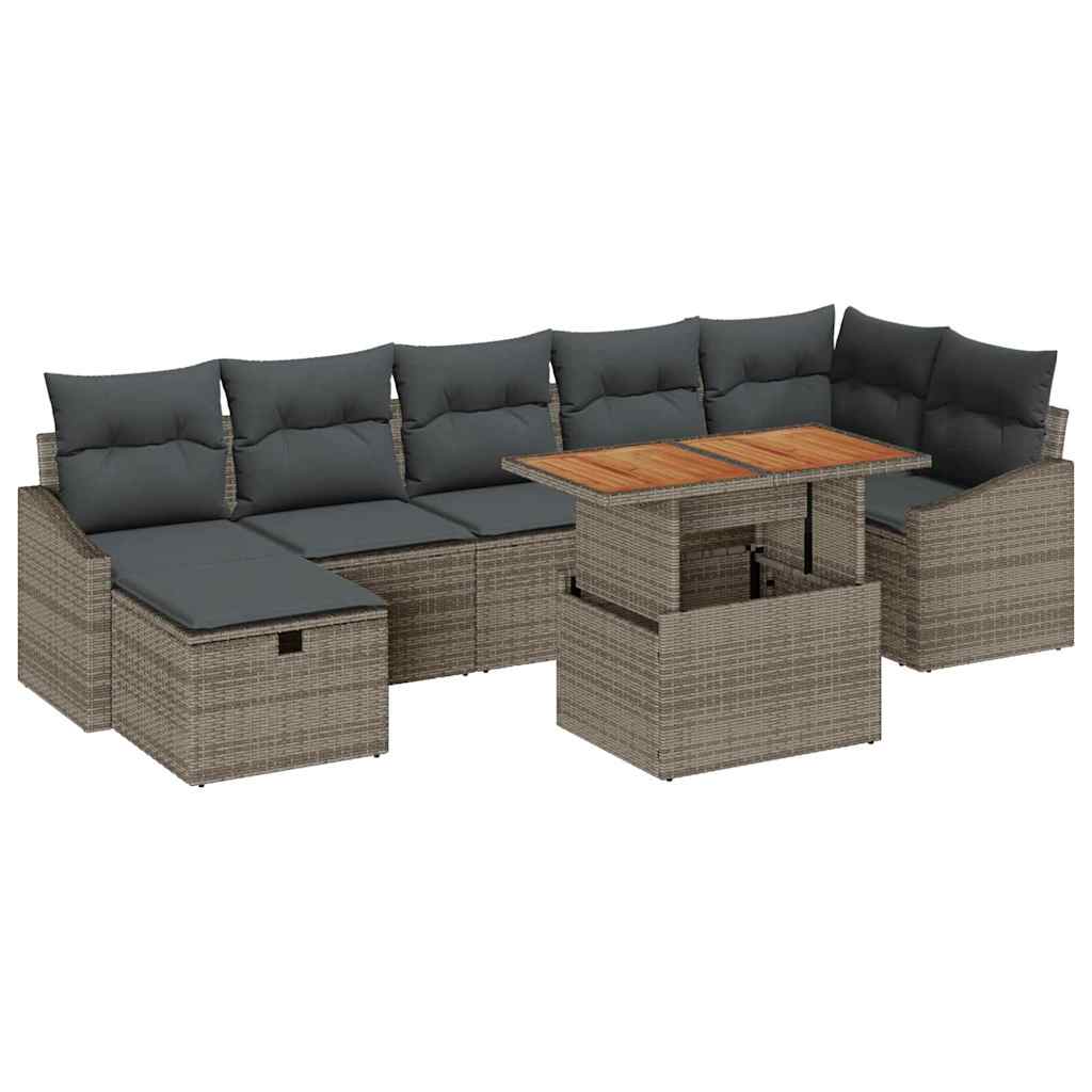 Garten-Sofa-Set mit Kissen mit Speicher 8 pcs Grau Poly Rattan
