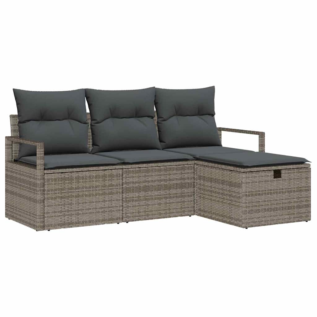 Garten-Sofa-Set mit Kissen mit Speicher 4 pcs Grau Poly Rattan