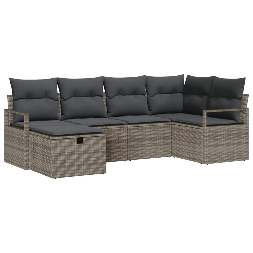Garten-Sofa-Set mit Kissen mit Speicher 6 pcs Grau Poly Rattan