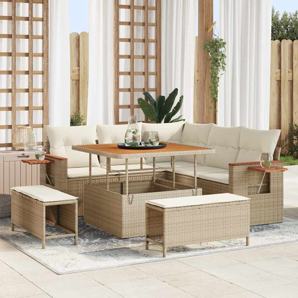 Garten-Sofa-Set mit Kissen mit Speicher 8 pcs Beige Poly Rattan