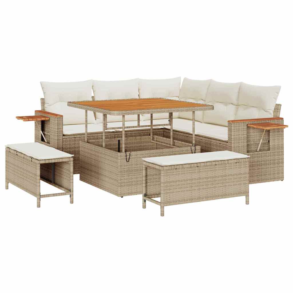 Garten-Sofa-Set mit Kissen mit Speicher 8 pcs Beige Poly Rattan