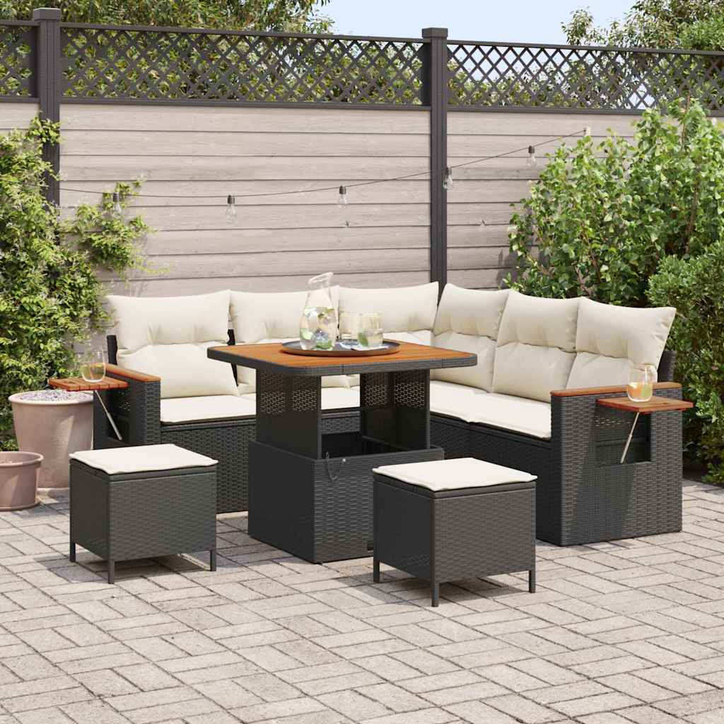 Garten-Sofa-Set mit Kissen 8 pcs Schwarz Poly Rattan