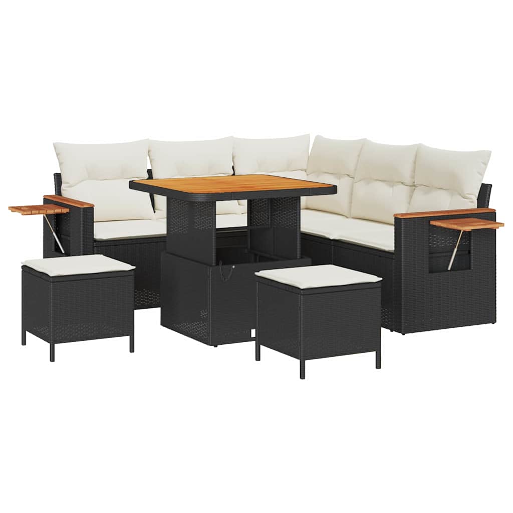 Garten-Sofa-Set mit Kissen 8 pcs Schwarz Poly Rattan