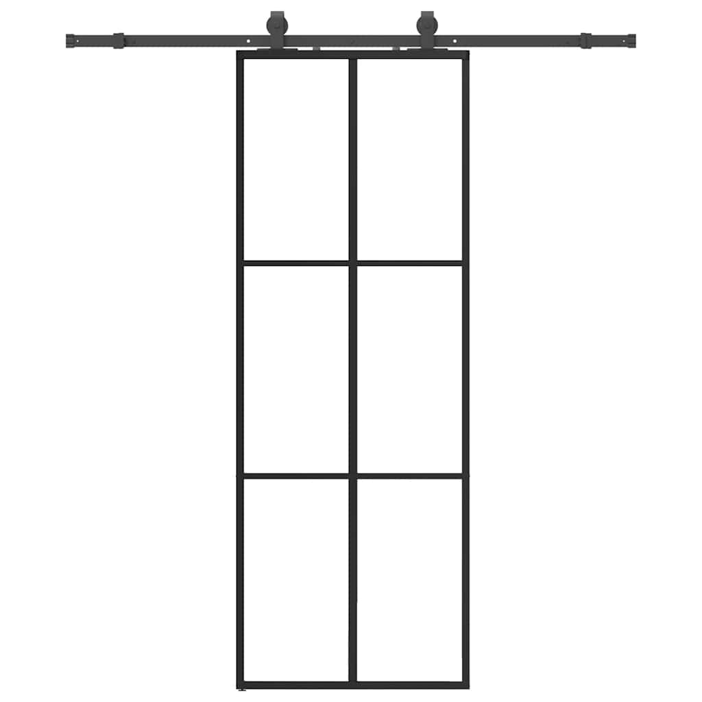 Schiebetür mit Beschlag Schwarz 76x205 cm ESG-Glas