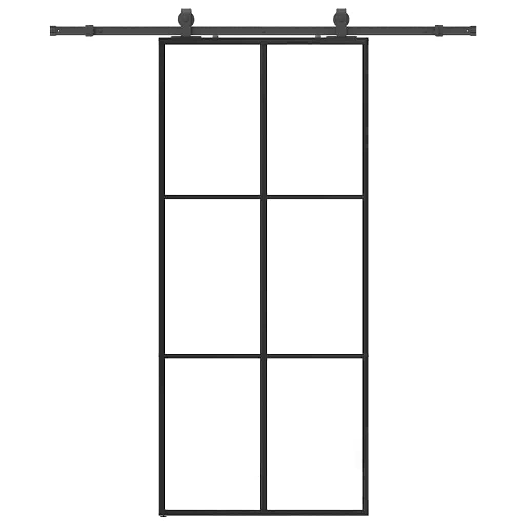 Schiebetür mit Beschlag Schwarz 90x205 cm ESG-Glas