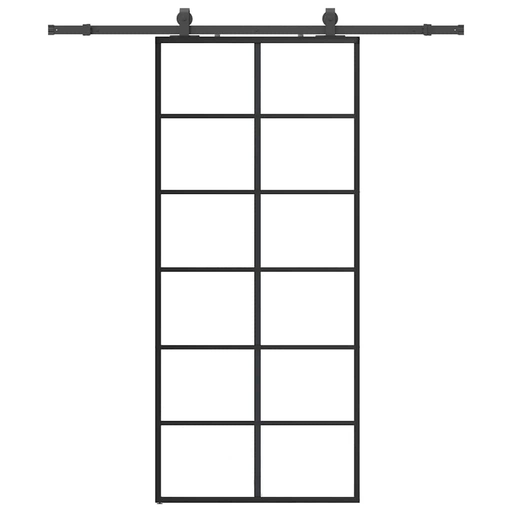 Schiebetür mit Beschlag Schwarz 90x205 cm ESG-Glas