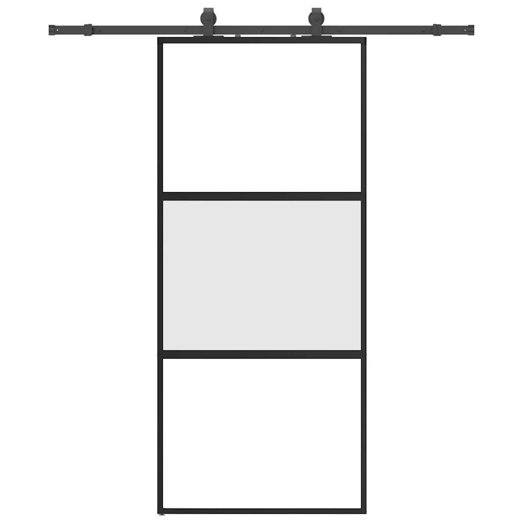 Schiebetür mit Beschlag Schwarz 90x205 cm Hartglas