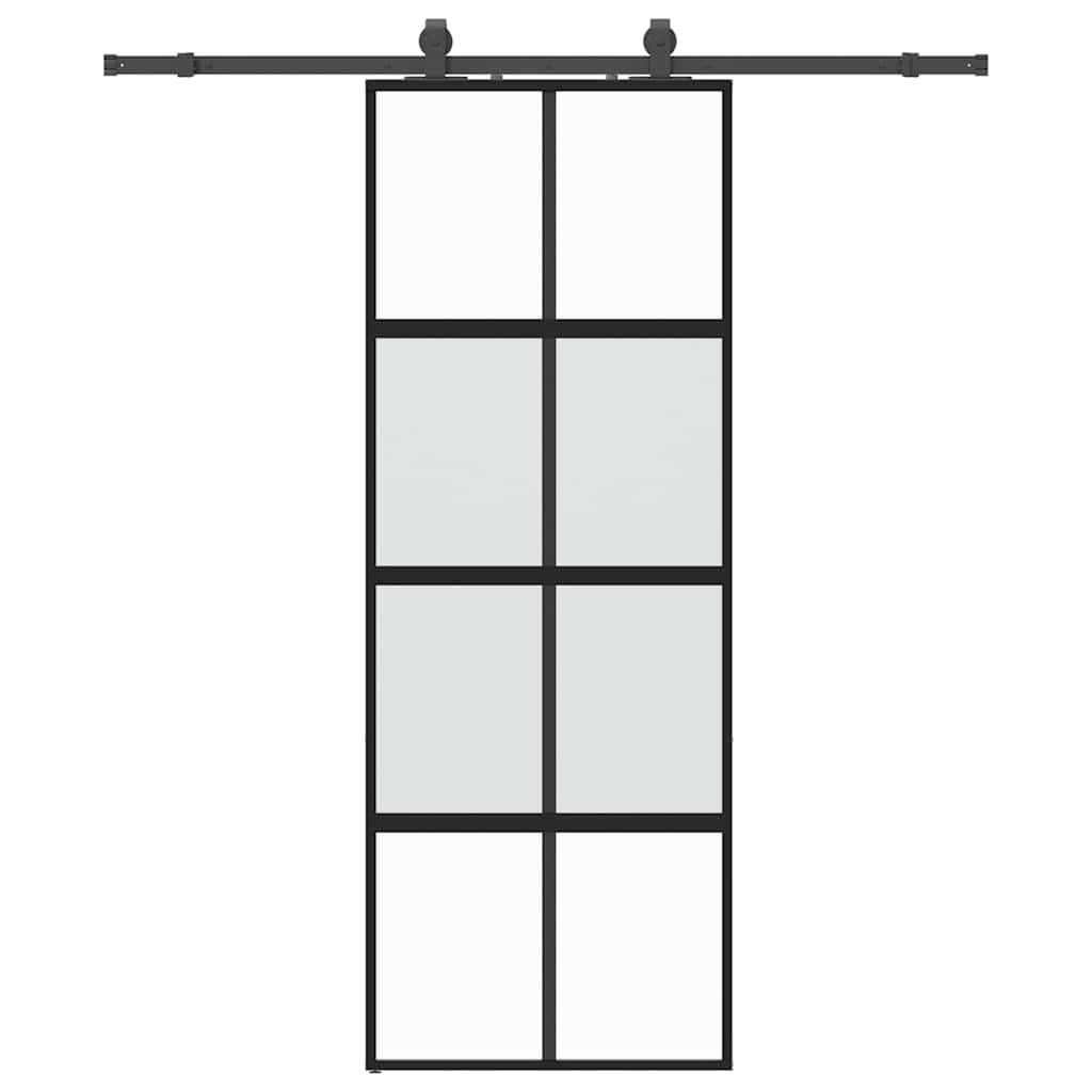 Schiebetür mit Beschlag Schwarz 76x205 cm Hartglas