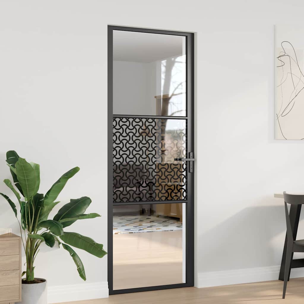 Innentür Schwarz 76 x 201.5 cm Gehärtetes Glas, Aluminium
