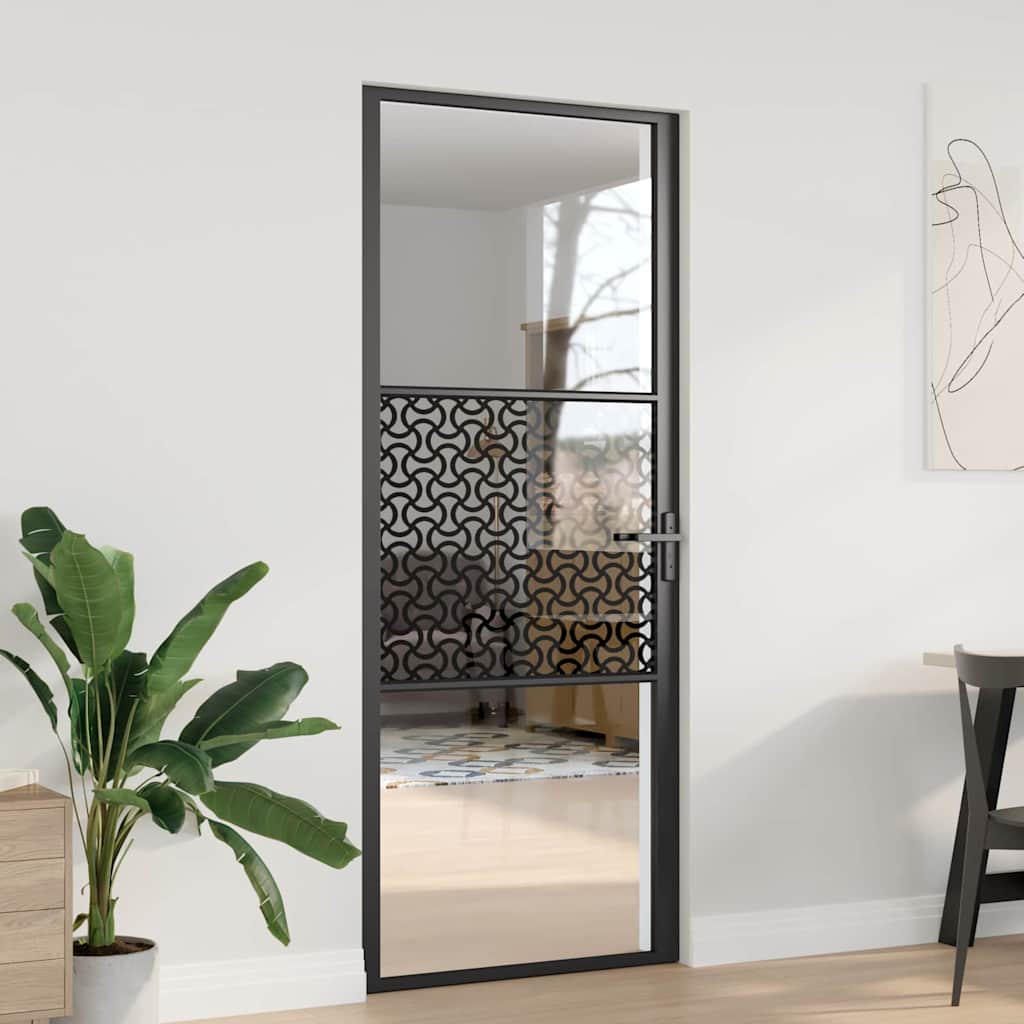 Innentür Schwarz 83 x 201.5 cm Gehärtetes Glas, Aluminium
