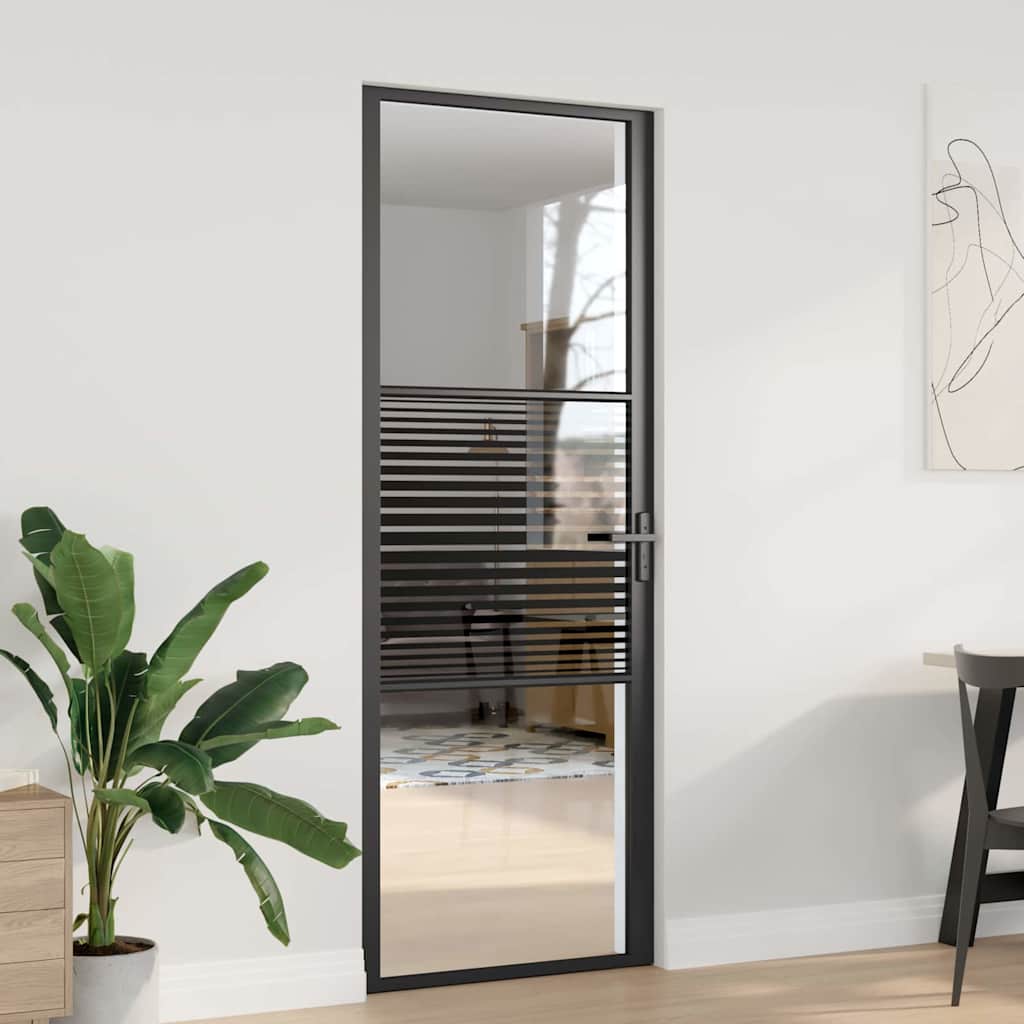Innentür Schwarz 76 x 201.5 cm Gehärtetes Glas, Aluminium