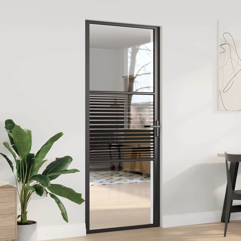 Innentür Schwarz 83 x 201.5 cm Gehärtetes Glas, Aluminium