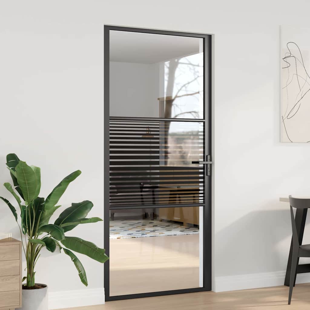 Innentür Schwarz 93 x 201.5 cm Gehärtetes Glas, Aluminium