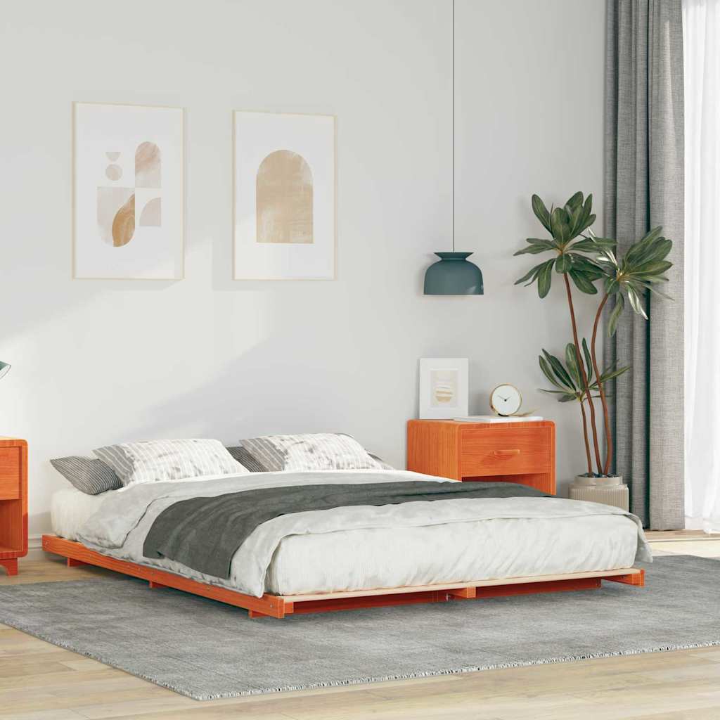 Bodenbettgestell Wachsbraun 150 x 200 cm Massivholz Kiefer