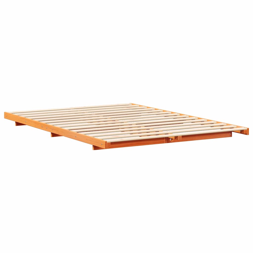 Bodenbettgestell Wachsbraun 140 x 210 cm Massivholz Kiefer