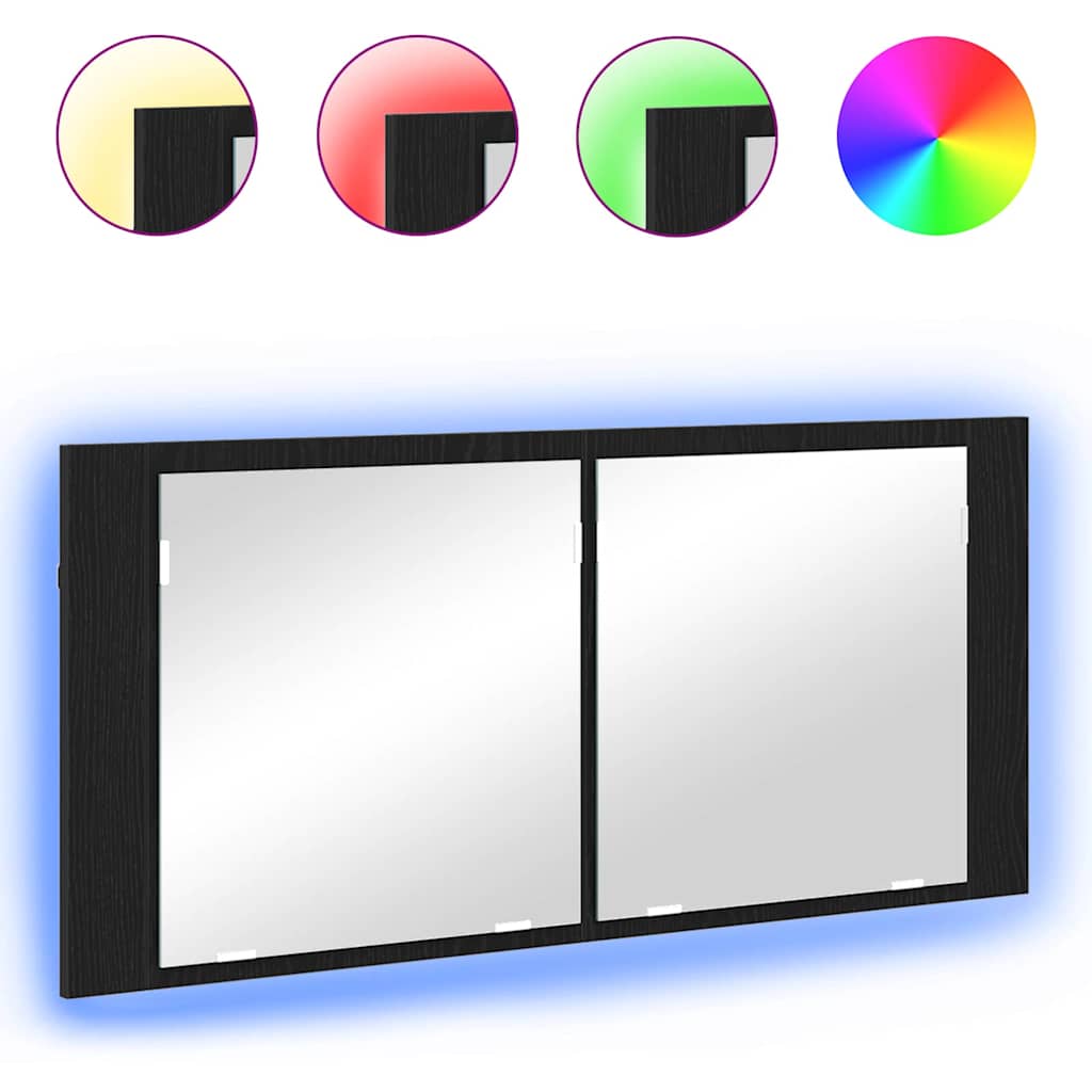 LED Spiegel-Schrank mit Regal Schwarze Eiche 100 x 12 x 45 cm
