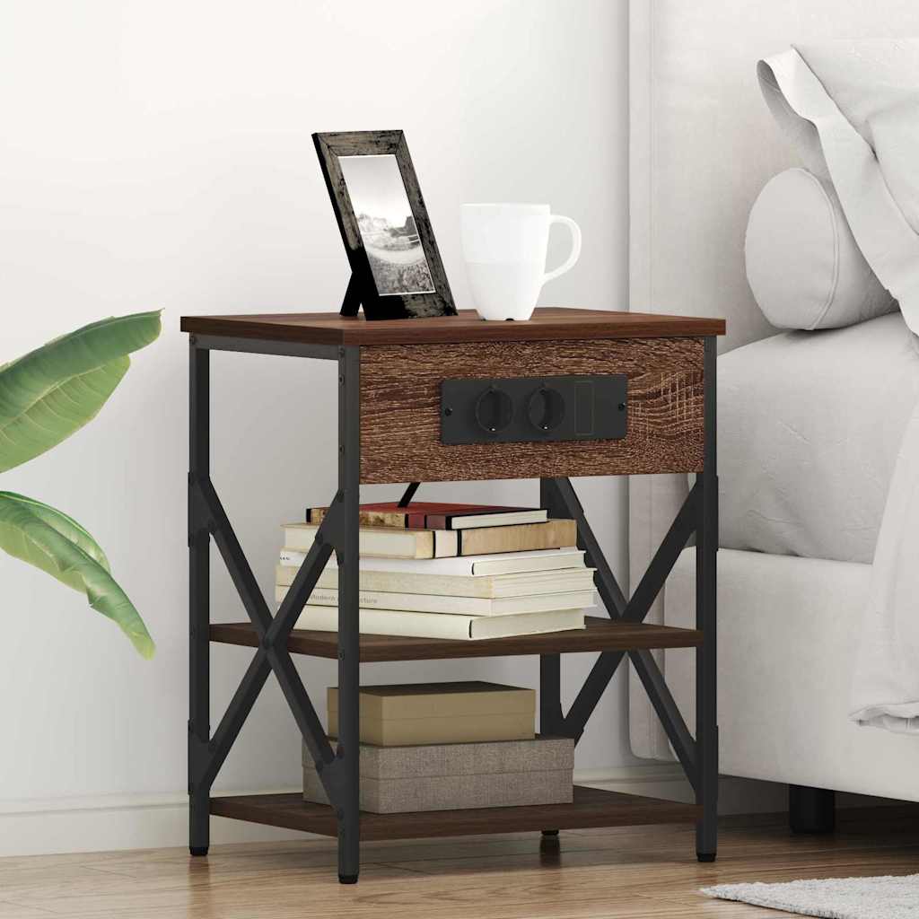 Nachttisch mit Ladestation mit Regal Braune Eiche Holzwerkstoff