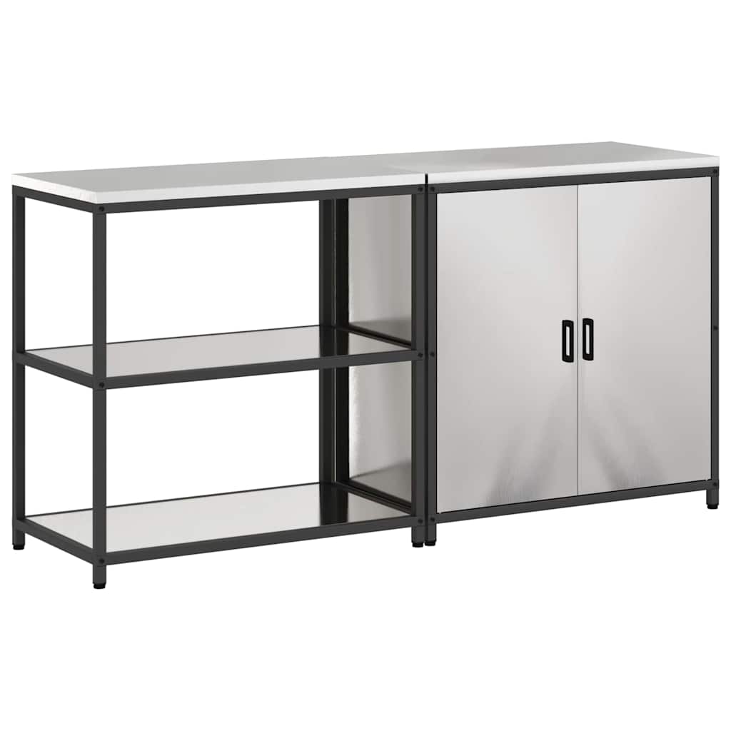 Küchenlager-Set mit Tür 2 pcs Silber 180 x 50 x 92 cm Edelstahl