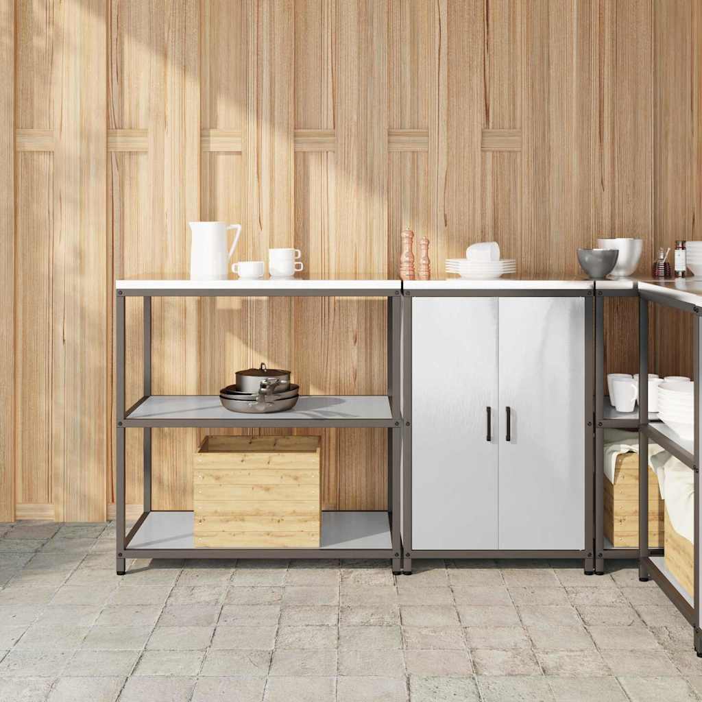 Küchenlager-Set mit Tür 2 pcs Silber 150 x 50 x 92 cm Edelstahl