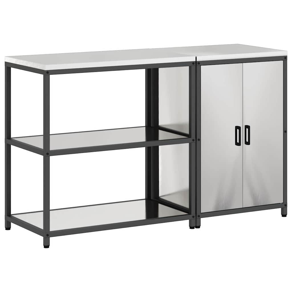 Küchenlager-Set mit Tür 2 pcs Silber 150 x 50 x 92 cm Edelstahl