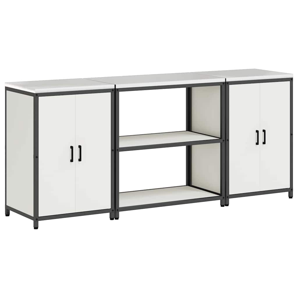 Küchenlager-Set 3 pcs Weiß 210 x 50 x 92 cm Kaltgewalzter Stahl