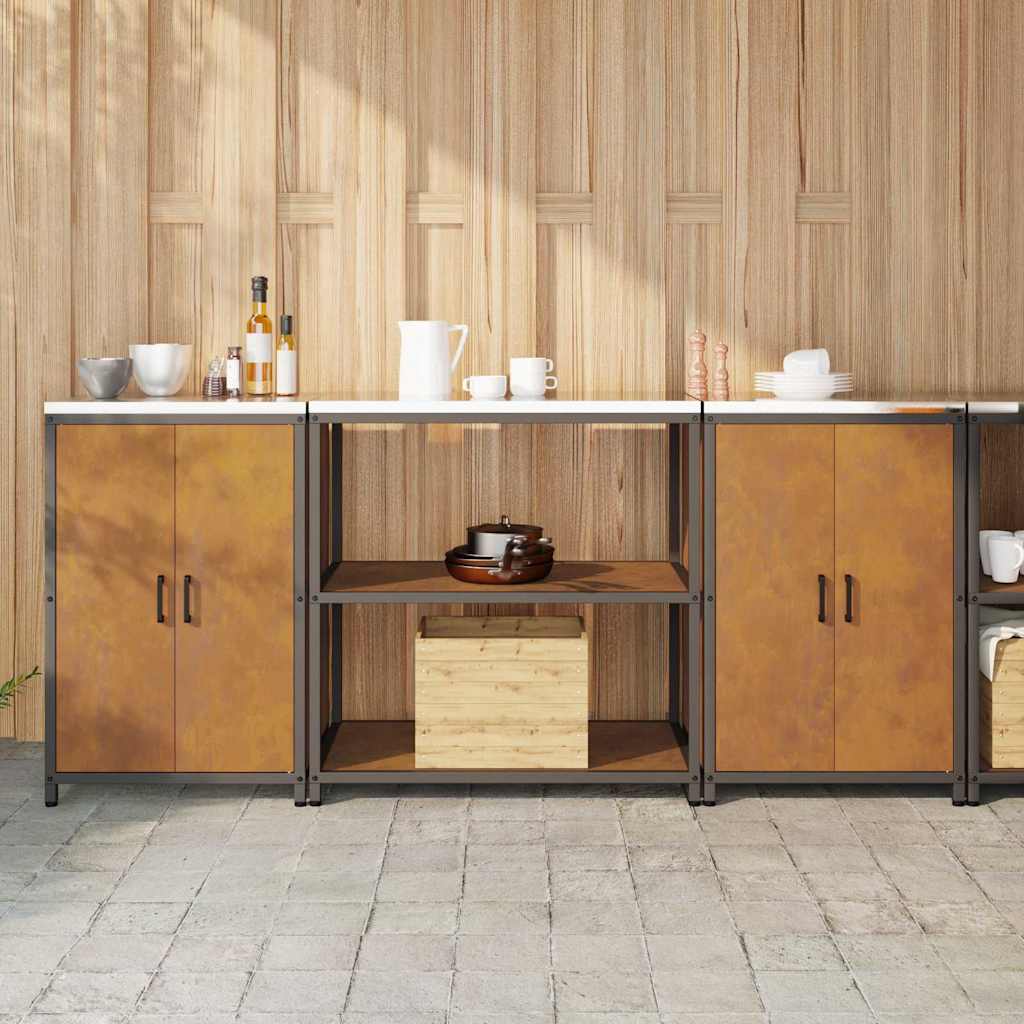 Küchenlager-Set mit Regal mit Tür 3 pcs Rostig 210 x 50 x 92 cm