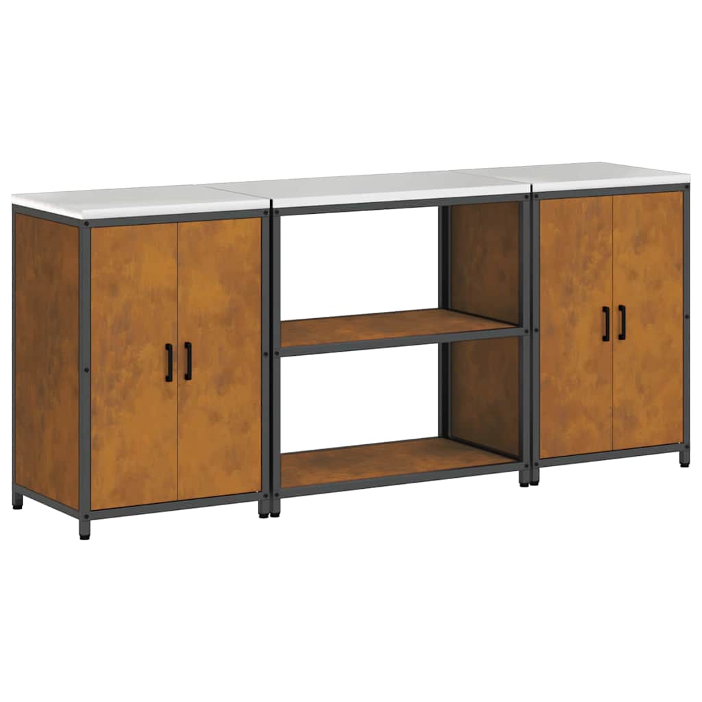 Küchenlager-Set mit Regal mit Tür 3 pcs Rostig 210 x 50 x 92 cm