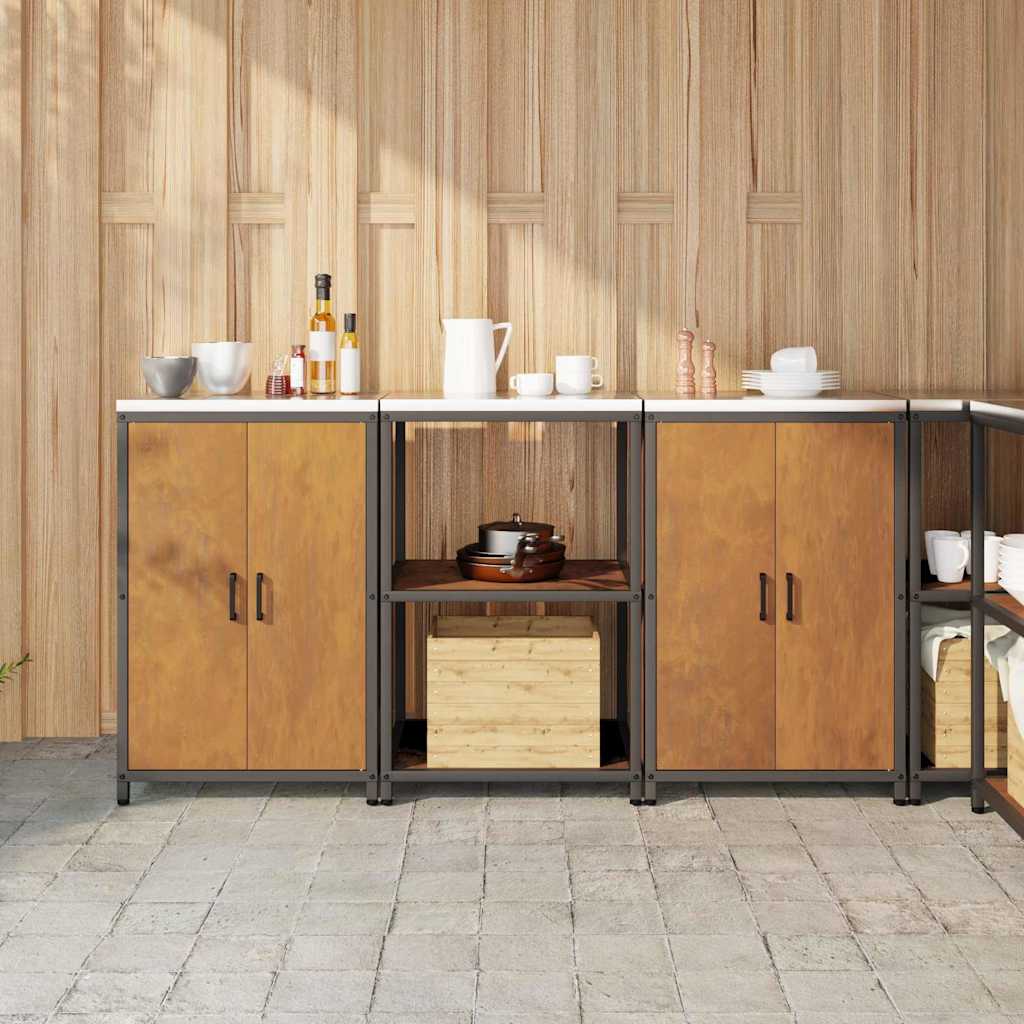 Küchenlager-Set mit Regal mit Tür 3 pcs Rostig 180 x 50 x 92 cm