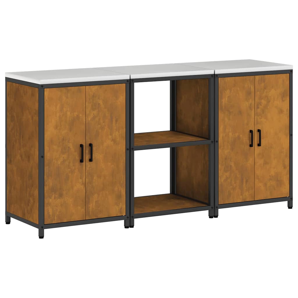 Küchenlager-Set mit Regal mit Tür 3 pcs Rostig 180 x 50 x 92 cm