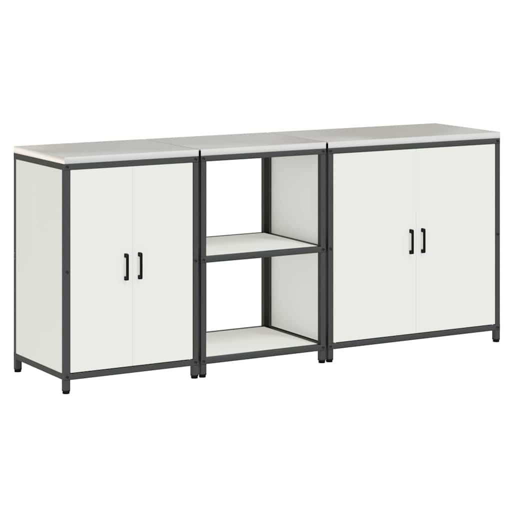 Küchenlager-Set 3 pcs Weiß 210 x 50 x 92 cm Kaltgewalzter Stahl