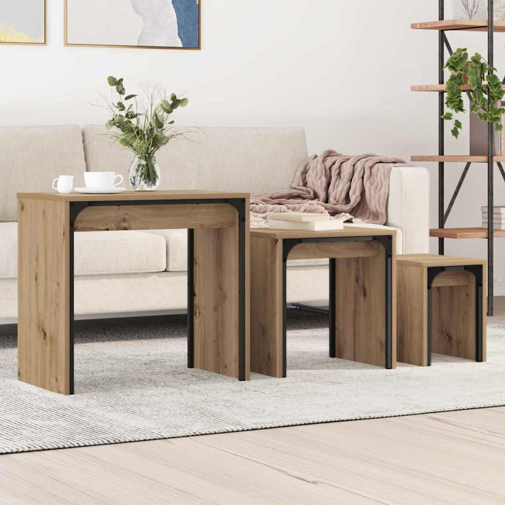 Nesting Couchtisch 3 pcs Eiche handwerklich 60 x 35 x 56 cm