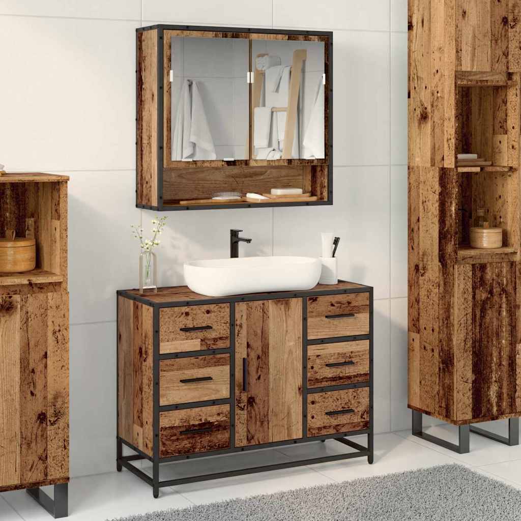 Badezimmer Waschbecken Schrank mit Tür Altholz 80 x 33 x 60 cm