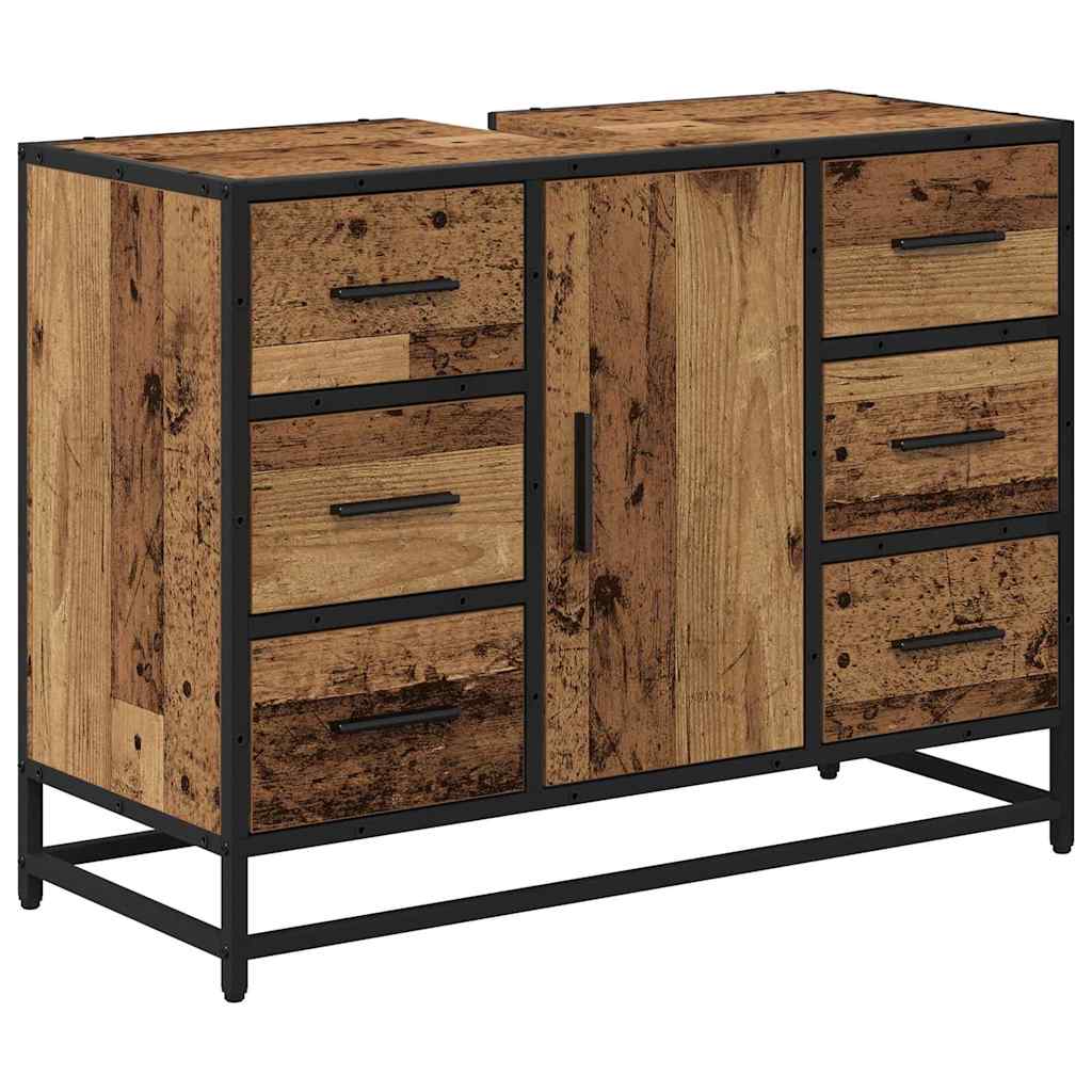 Badezimmer Waschbecken Schrank mit Tür Altholz 80 x 33 x 60 cm