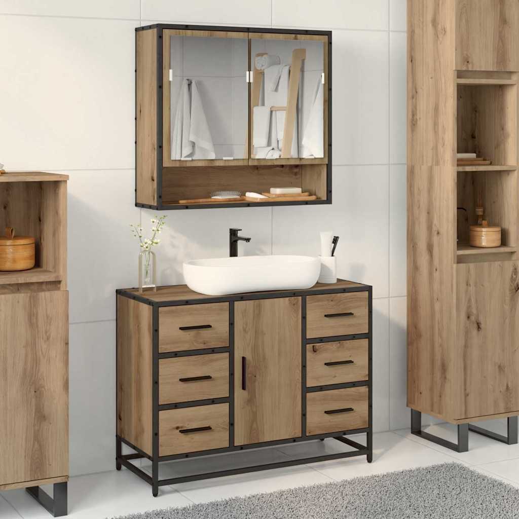 Badezimmer Waschbecken Schrank mit Speicher Eiche handwerklich