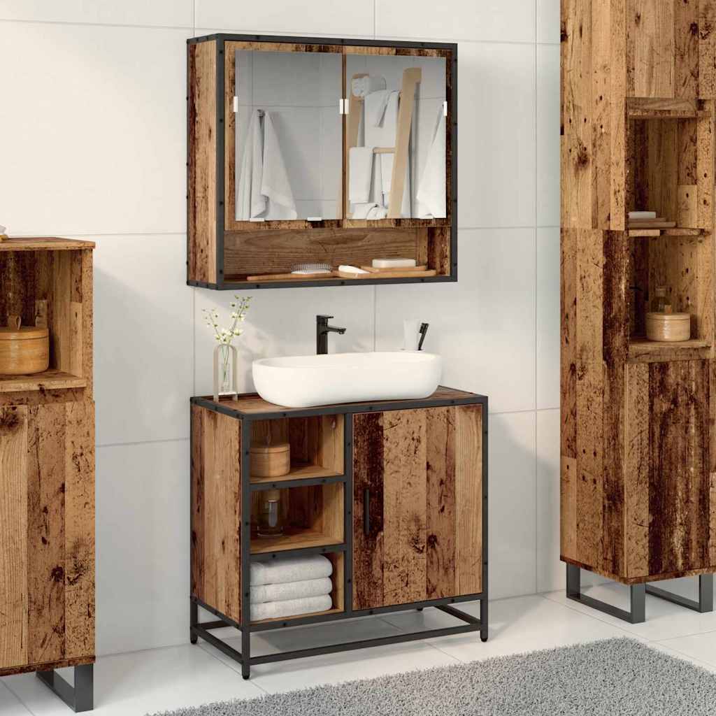 Badezimmer Waschbecken Schrank mit Tür Altholz 65 x 33 x 60 cm