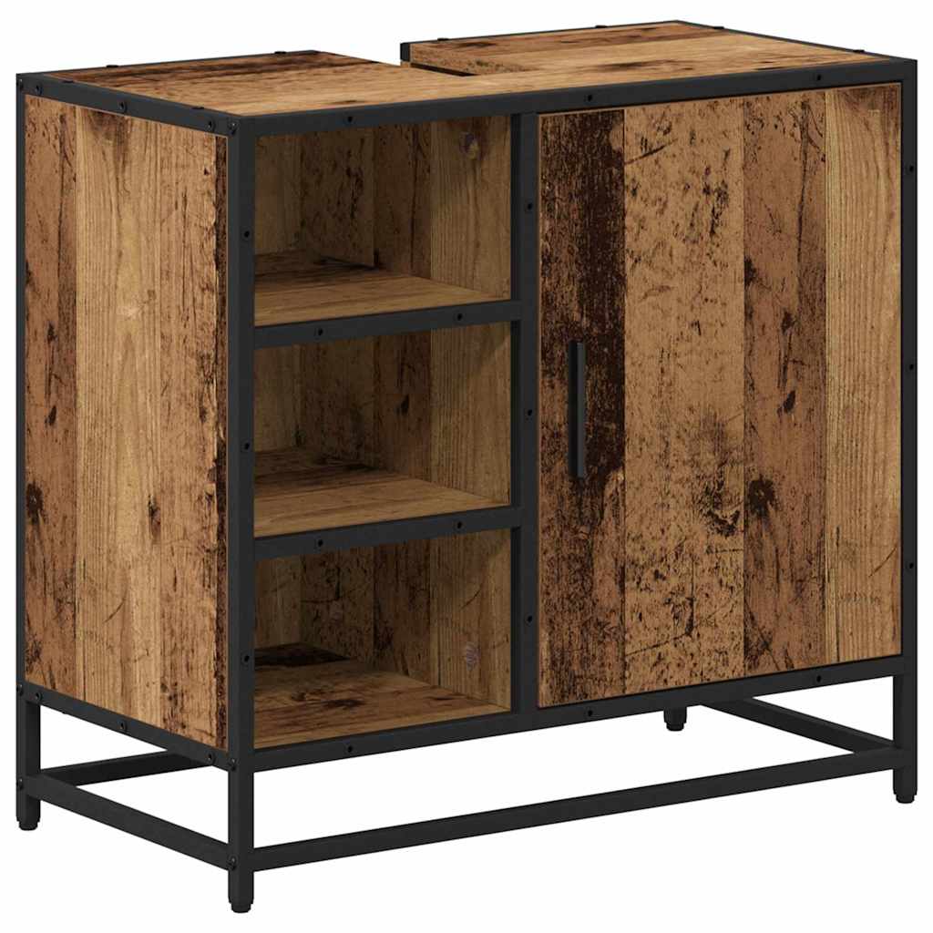 Badezimmer Waschbecken Schrank mit Tür Altholz 65 x 33 x 60 cm