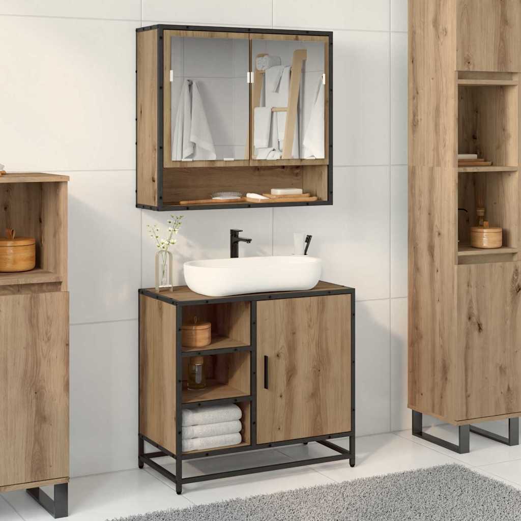 Badezimmer Waschbecken Schrank mit Regal Eiche handwerklich