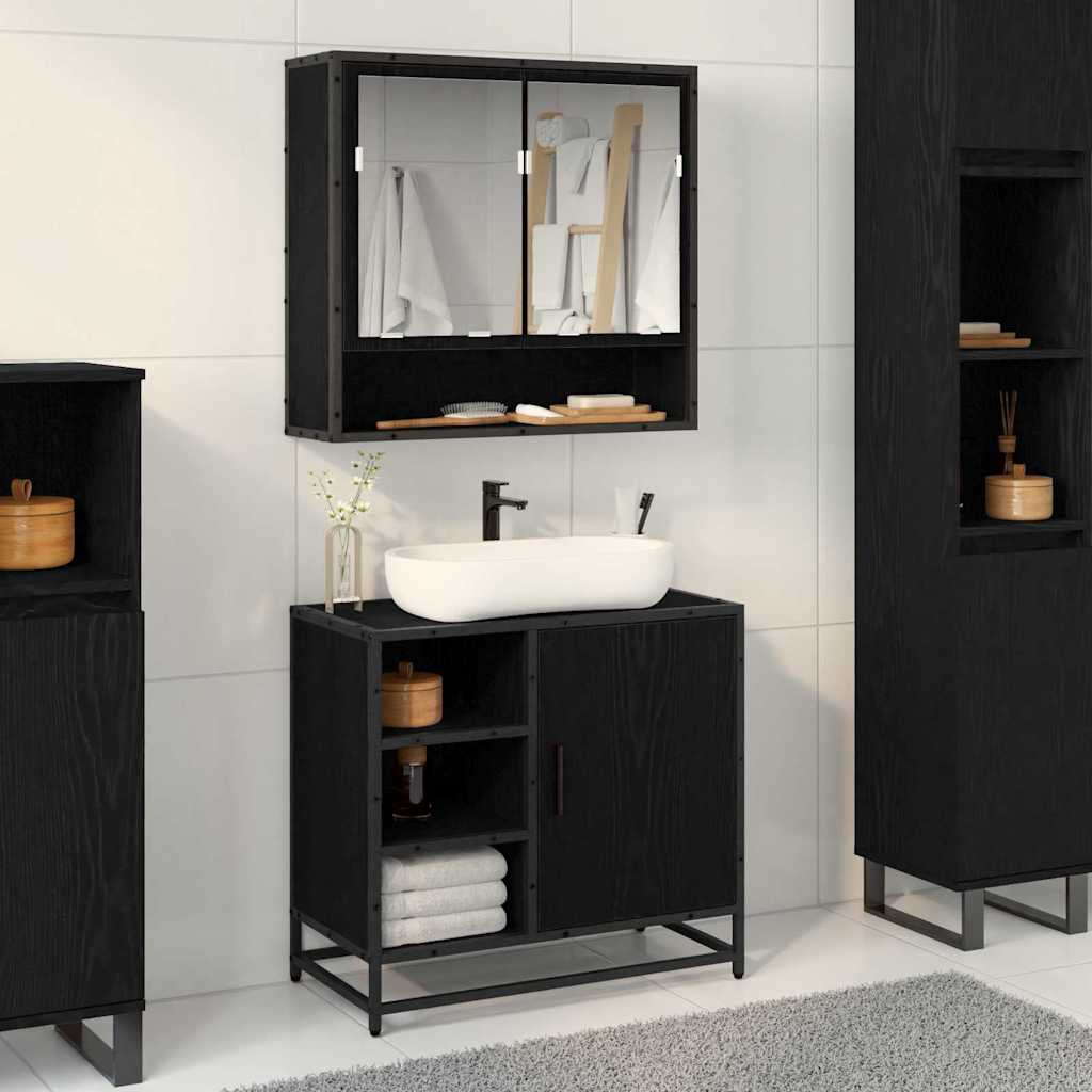 Badezimmer Waschbecken Schrank Schwarze Eiche 65 x 33 x 60 cm