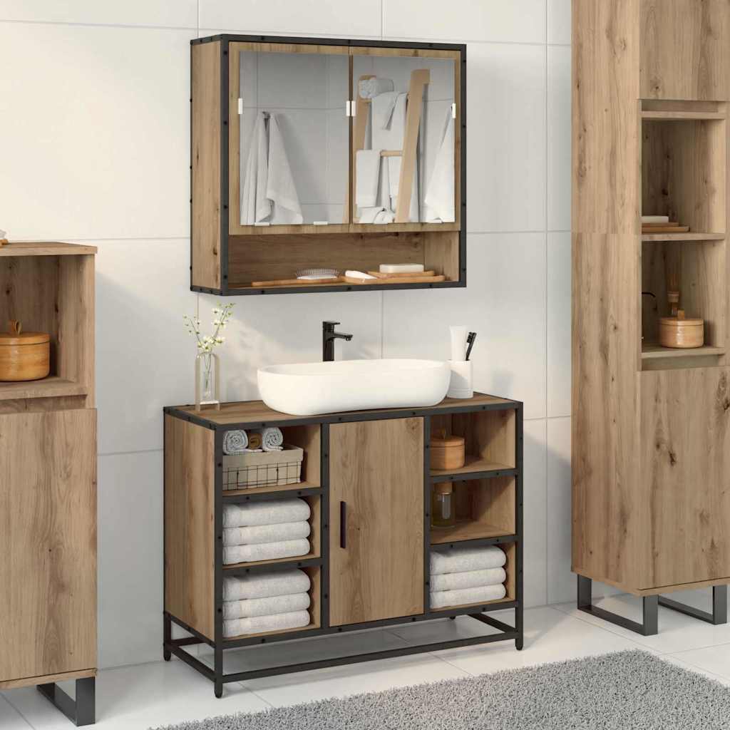 Badezimmer Waschbecken Schrank mit Regal Eiche handwerklich