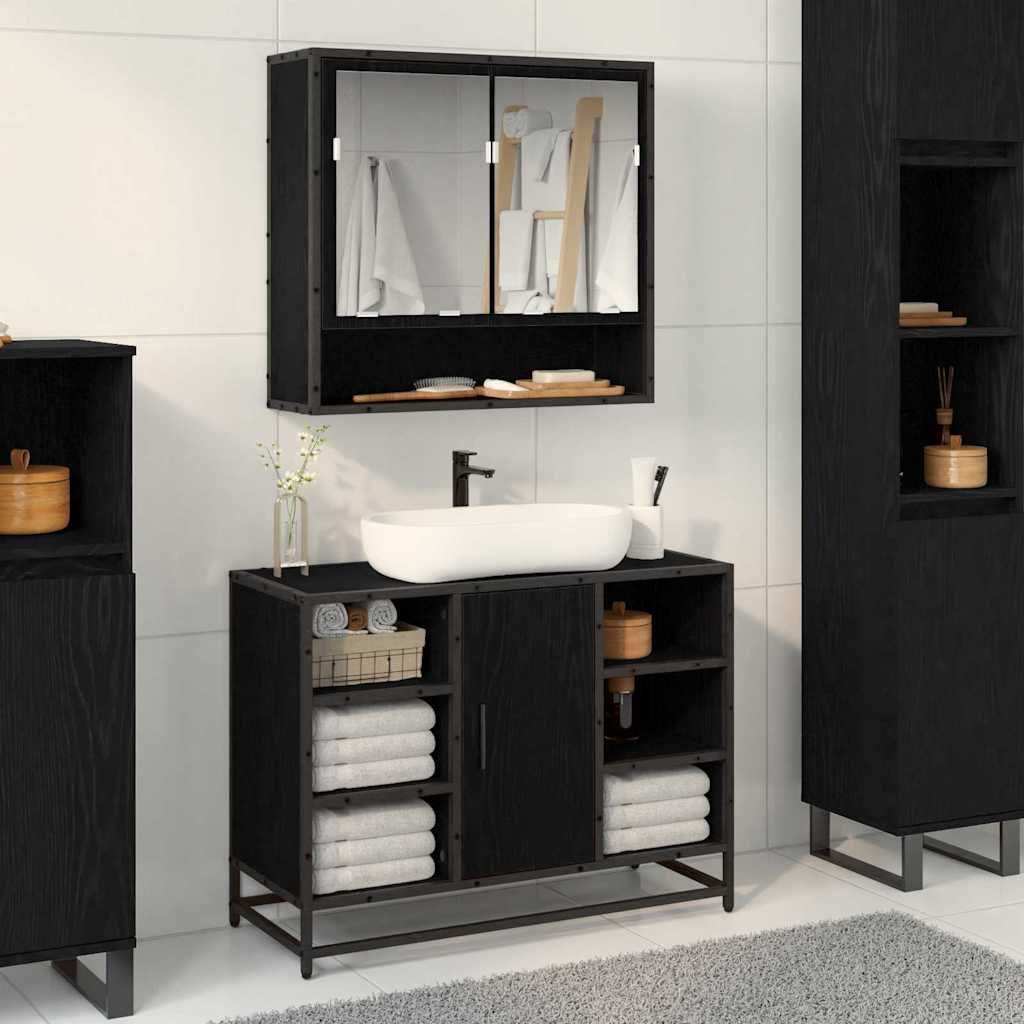 Badezimmer Waschbecken Schrank Schwarze Eiche 80 x 33 x 60 cm