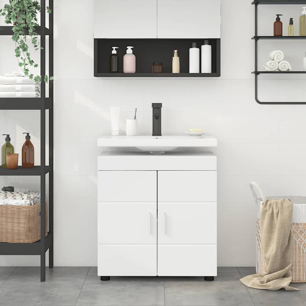 Badezimmer Waschbecken Schrank mit Tür Weiß 60 x 34 x 63 cm