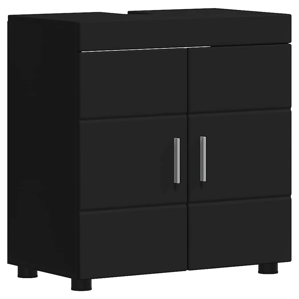 Badezimmer Waschbecken Schrank mit Tür Schwarz 60 x 34 x 63 cm