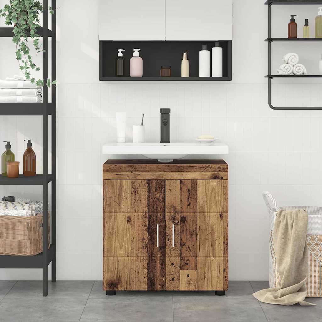 Badezimmer Waschbecken Schrank mit Tür Altholz 60 x 34 x 63 cm