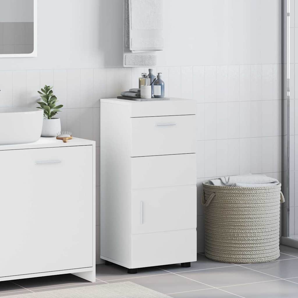 Badezimmer Schrank mit Tür Hochglanz-Weiß 37 x 31,5 x 82 cm