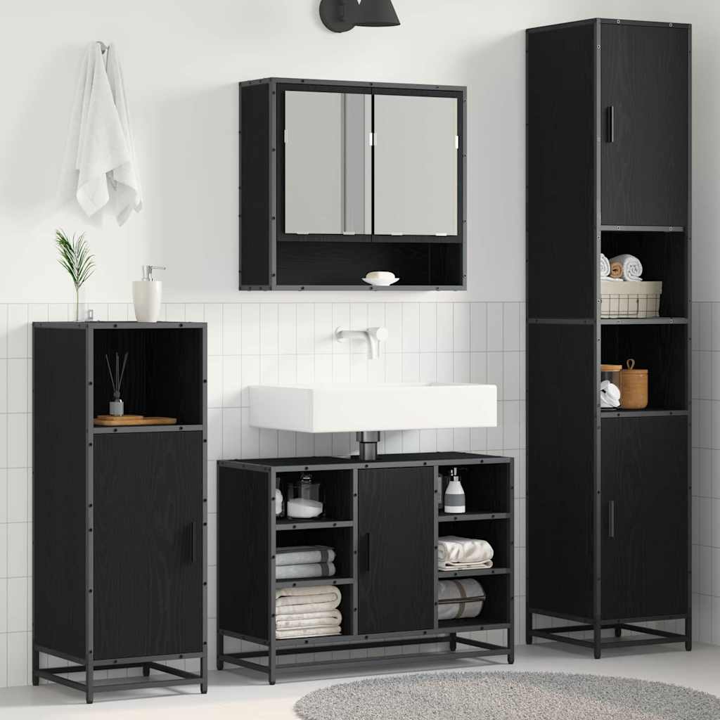 Badezimmer Schrank mit Tür Schwarze Eiche 35 x 37,5 x 188,5 cm