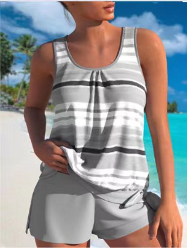 European And American Sexy Printed Drawstring Lace Boxer Swimsuit