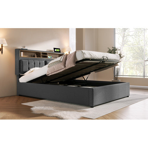 Linen Bed Frame With Slatted Frame