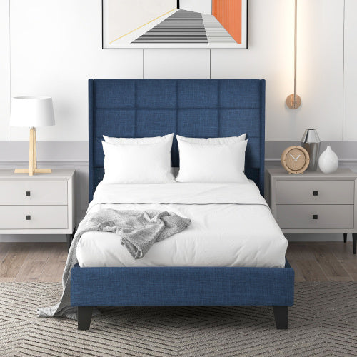 Linen Bed Frame Mit Federkernmatratze  Size  90cmx200cm