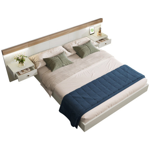 Floating Bed With Headboard In Timber Slatted Frame  Size  180cmx200cm